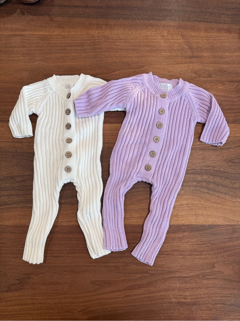 Knit Button-Front One-Piece Romper in Cream and Lavender ♡